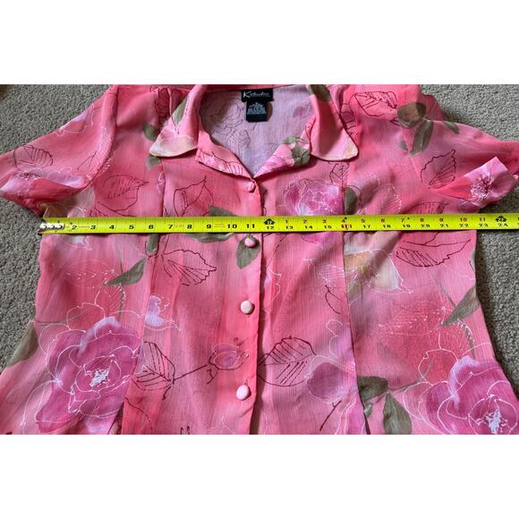 Vintage K Studio Pink Floral Button Up 90s Garden Fairy Romantic Y2K Sheer - Picture 3 of 6